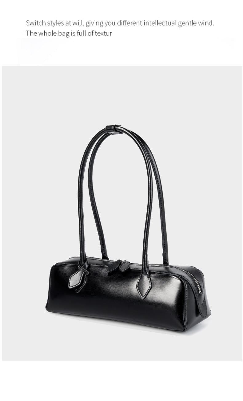 Single Shoulder Large Capacity Cowhide Underarm Red Baguette Bag