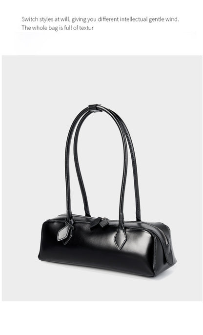 Single Shoulder Large Capacity Cowhide Underarm Red Baguette Bag
