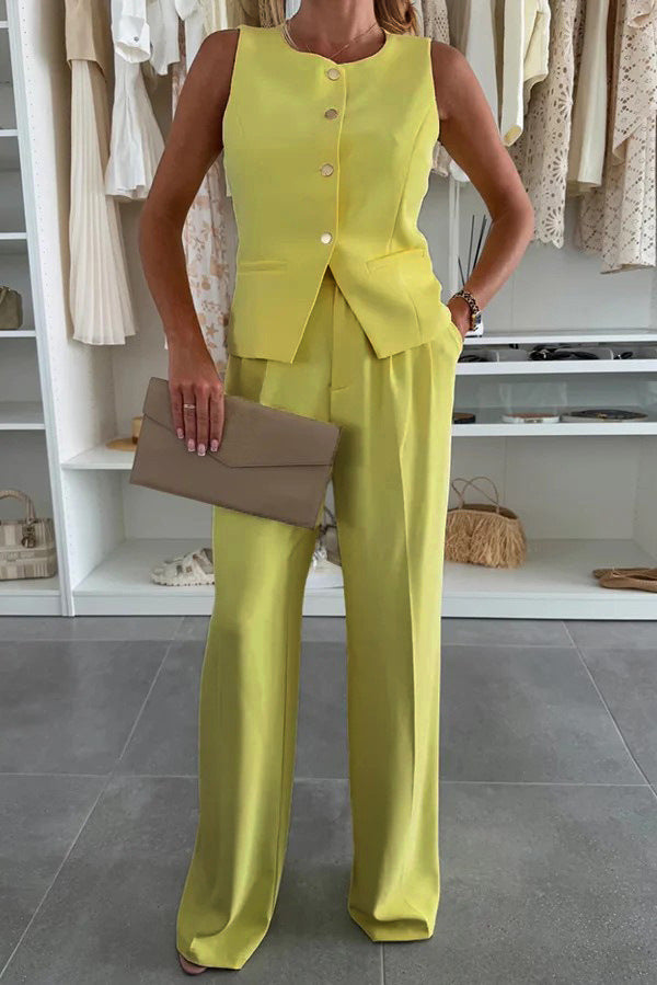Cross-Border Women's Clothing 2025 New Elegant Commuter V-neck Fastener Decoration Vest Trousers Suit