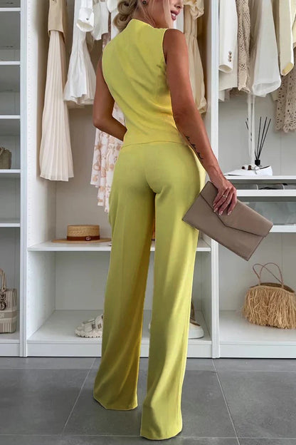 Cross-Border Women's Clothing 2025 New Elegant Commuter V-neck Fastener Decoration Vest Trousers Suit
