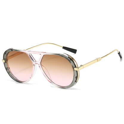 Retro Leopard Print Frame Green Lens Double Bridge Sunglasses