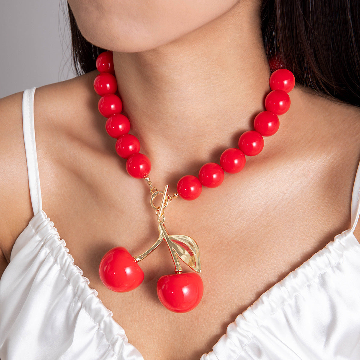 Exaggerated Acrylic Alloy Cherry Necklace
