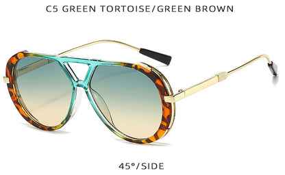 Retro Leopard Print Frame Green Lens Double Bridge Sunglasses