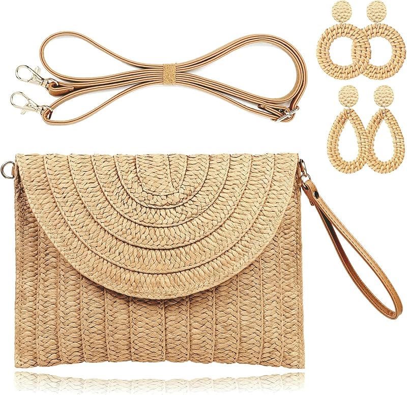 Straw Clutch Handbag Summer Beach Straw Purse for Women woven Envelope Bag