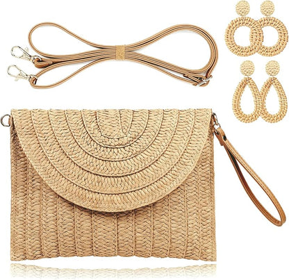 Straw Clutch Handbag Summer Beach Straw Purse for Women woven Envelope Bag