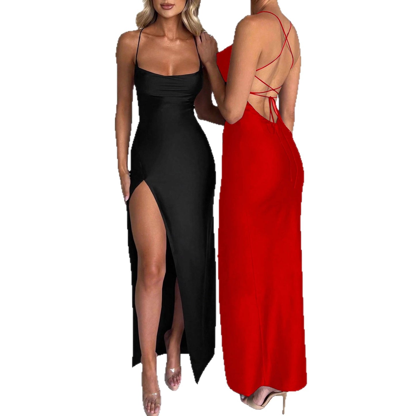 Elegant slit evening gown long dress