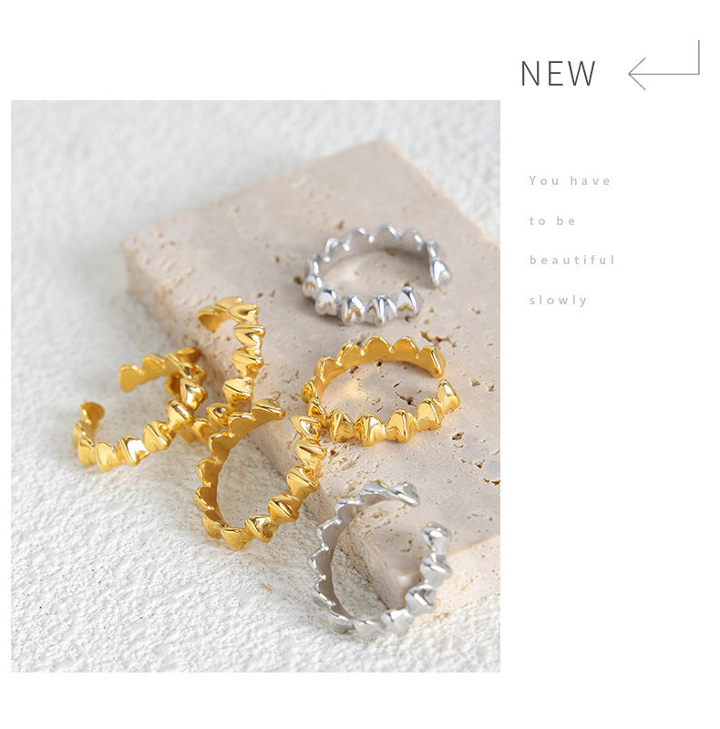 Titanium Steel Electroplated Gold Heart-shaped Spliced Open Ring