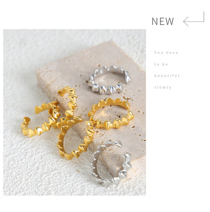 Titanium Steel Electroplated Gold Heart-shaped Spliced Open Ring
