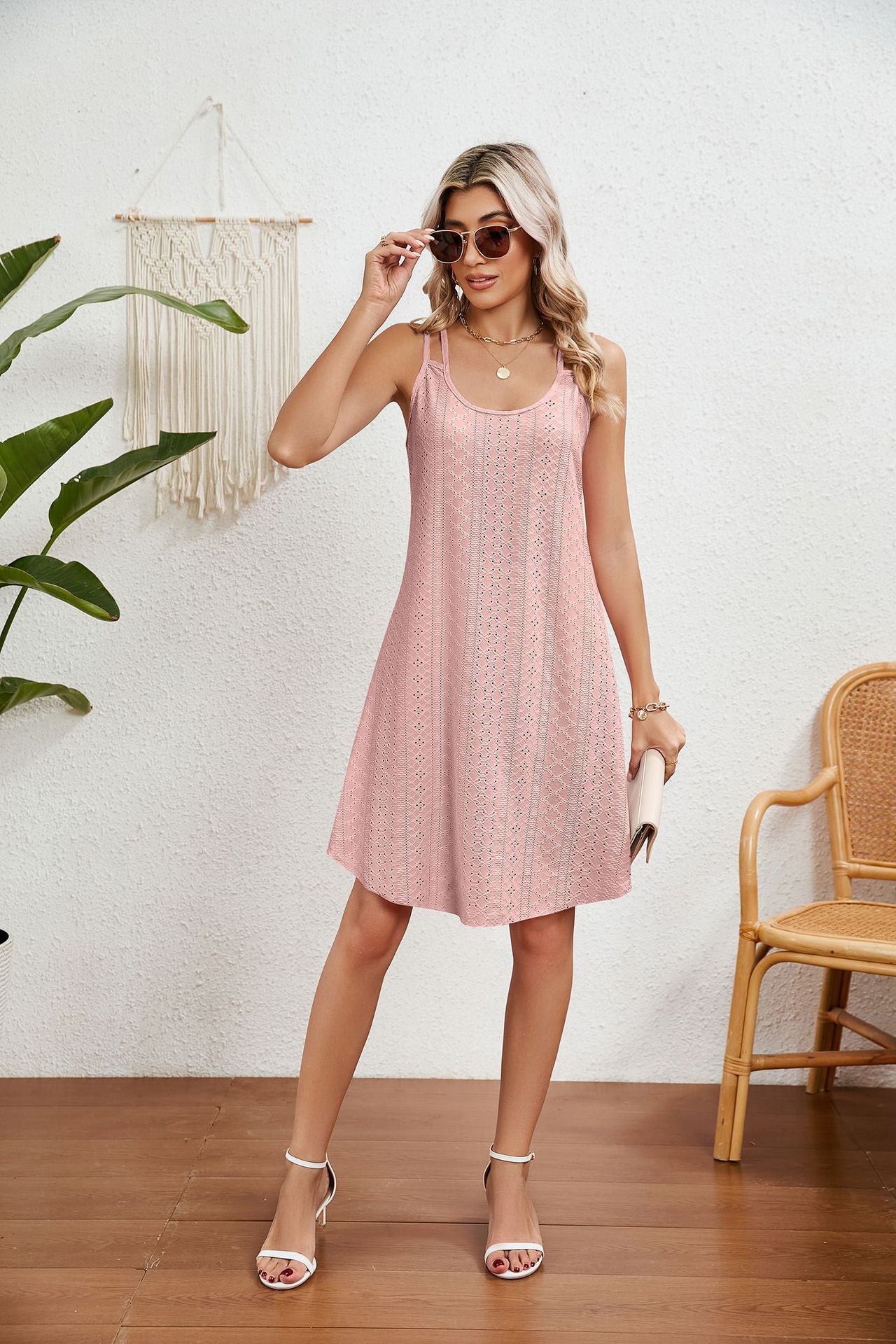 Summer New Solid Color Round Neck Strap Loose Sleeveless Dress
