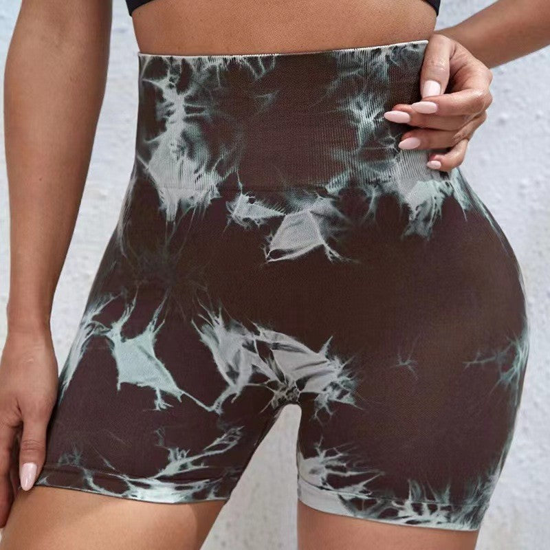 Outdoor three-point tie-dye high-elastic tight-fitting quick-drying yoga shorts