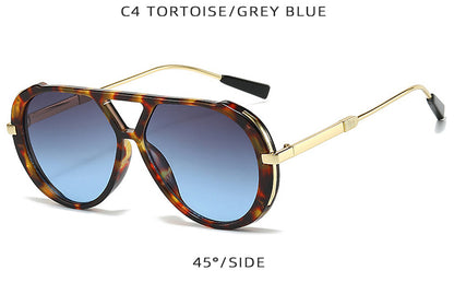 Retro Leopard Print Frame Green Lens Double Bridge Sunglasses