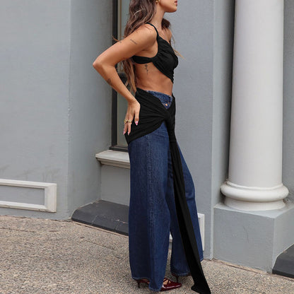 Spring and Summer One-Shoulder Tube Top Side Hollow Drawstring Ribbon Dress