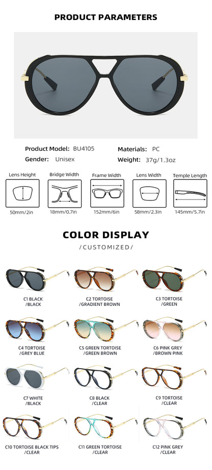 Retro Leopard Print Frame Green Lens Double Bridge Sunglasses