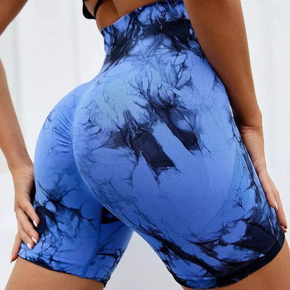 Outdoor three-point tie-dye high-elastic tight-fitting quick-drying yoga shorts