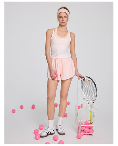 High-waisted Elastic Adjustable Fake Two-piece Sports Shorts