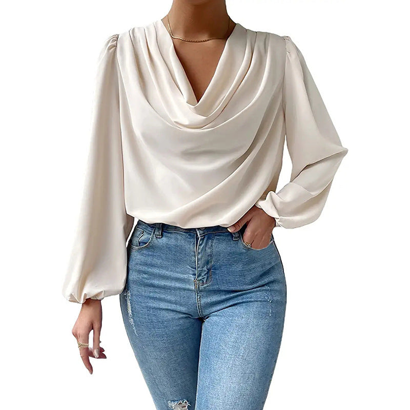 Chiffon Long Sleeve Loose Draped Shirt