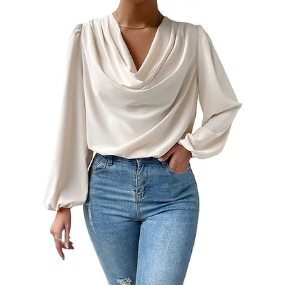 Chiffon Long Sleeve Loose Draped Shirt