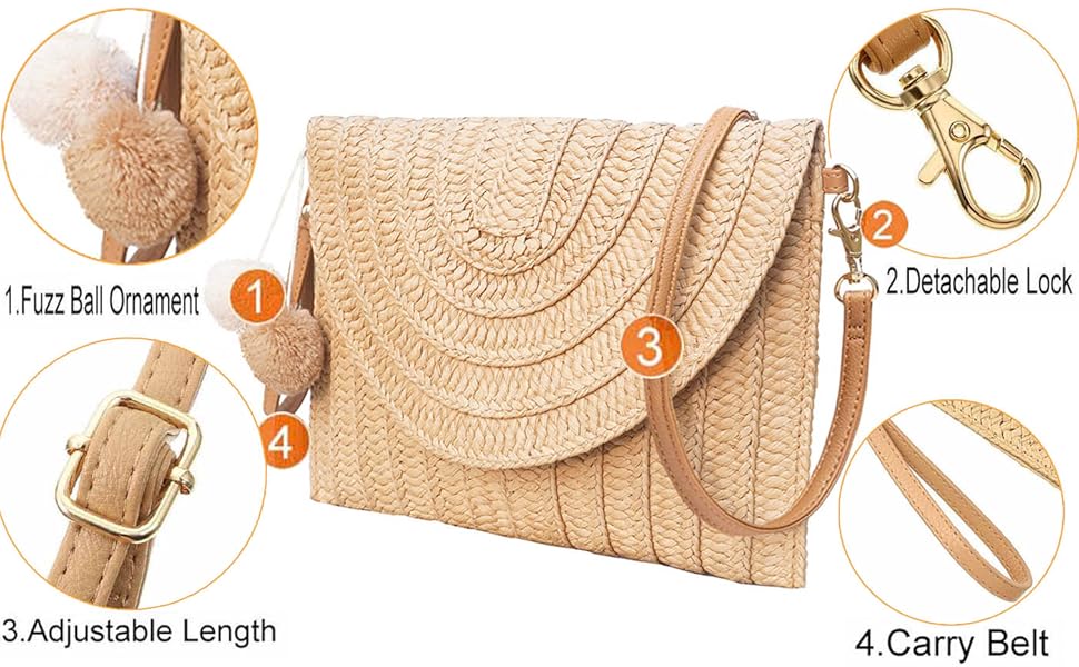 Straw Shoulder Bag For Women Woven Purse Beach Envelope Clutch Straws Wallet