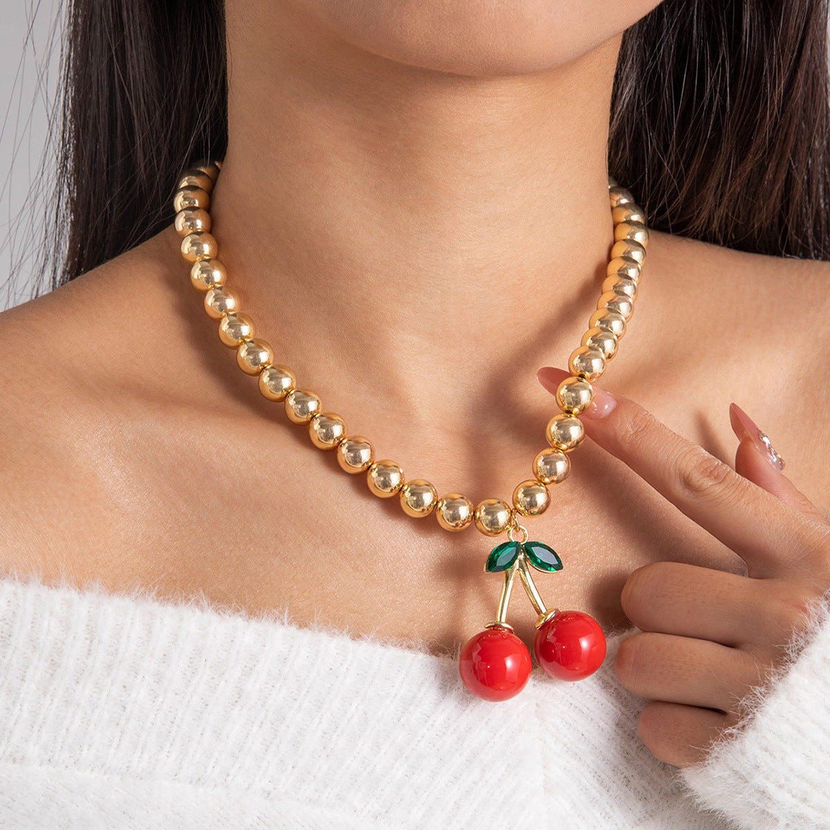 Exaggerated Acrylic Alloy Cherry Necklace
