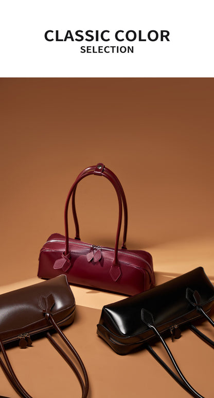 Single Shoulder Large Capacity Cowhide Underarm Red Baguette Bag