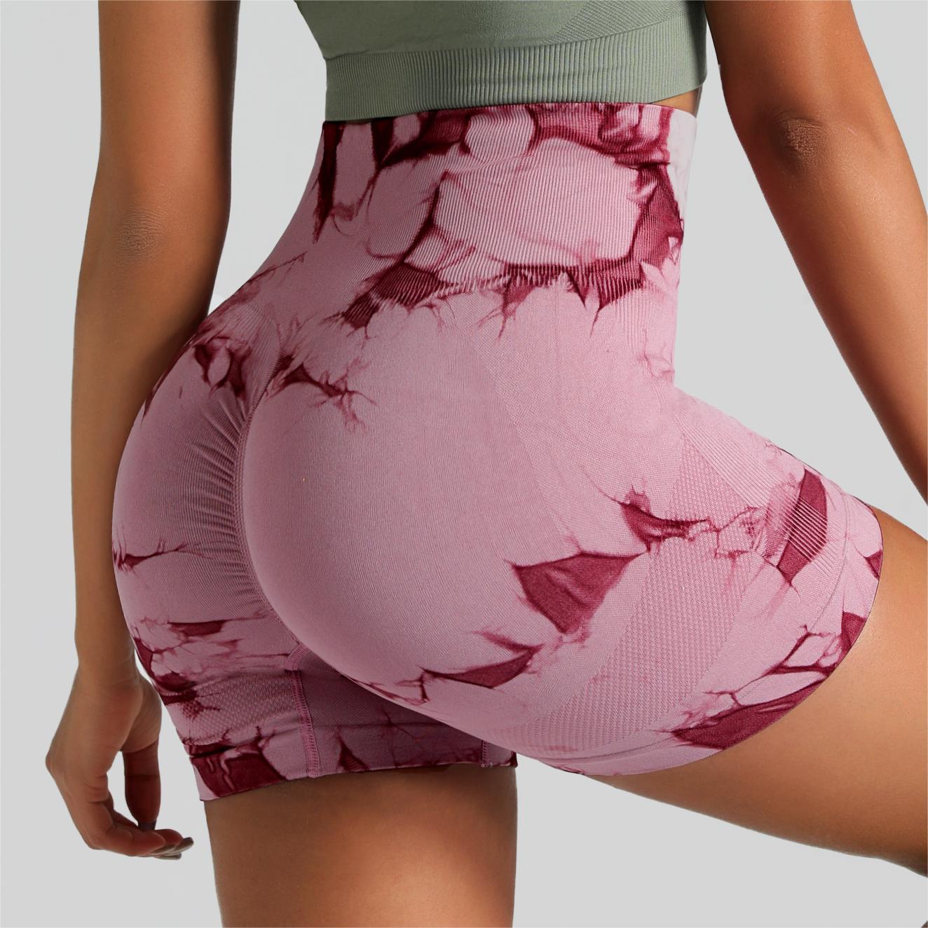 Outdoor three-point tie-dye high-elastic tight-fitting quick-drying yoga shorts