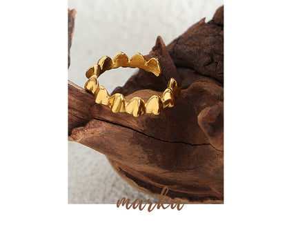 Titanium Steel Electroplated Gold Heart-shaped Spliced Open Ring