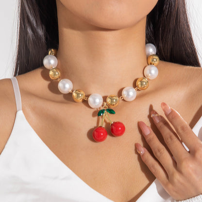 Exaggerated Acrylic Alloy Cherry Necklace
