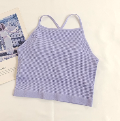 Solid Color Cross Thin Shoulder Strap Sports Breathable Yoga Bra with Chest Pads