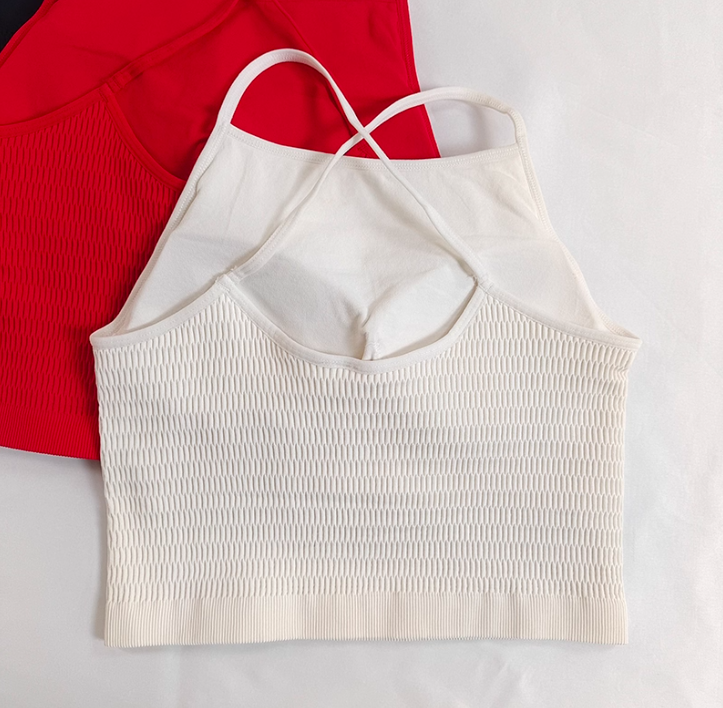 Solid Color Cross Thin Shoulder Strap Sports Breathable Yoga Bra with Chest Pads