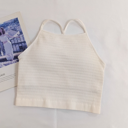 Solid Color Cross Thin Shoulder Strap Sports Breathable Yoga Bra with Chest Pads