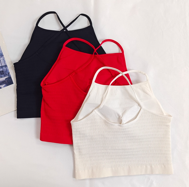 Solid Color Cross Thin Shoulder Strap Sports Breathable Yoga Bra with Chest Pads