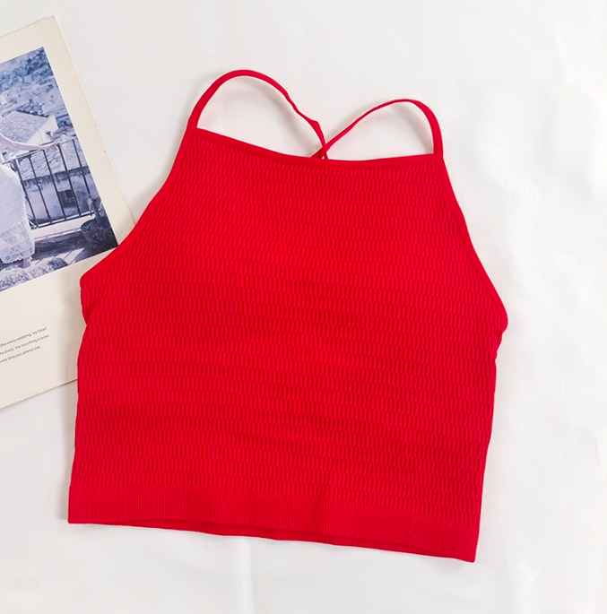 Solid Color Cross Thin Shoulder Strap Sports Breathable Yoga Bra with Chest Pads