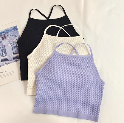 Solid Color Cross Thin Shoulder Strap Sports Breathable Yoga Bra with Chest Pads