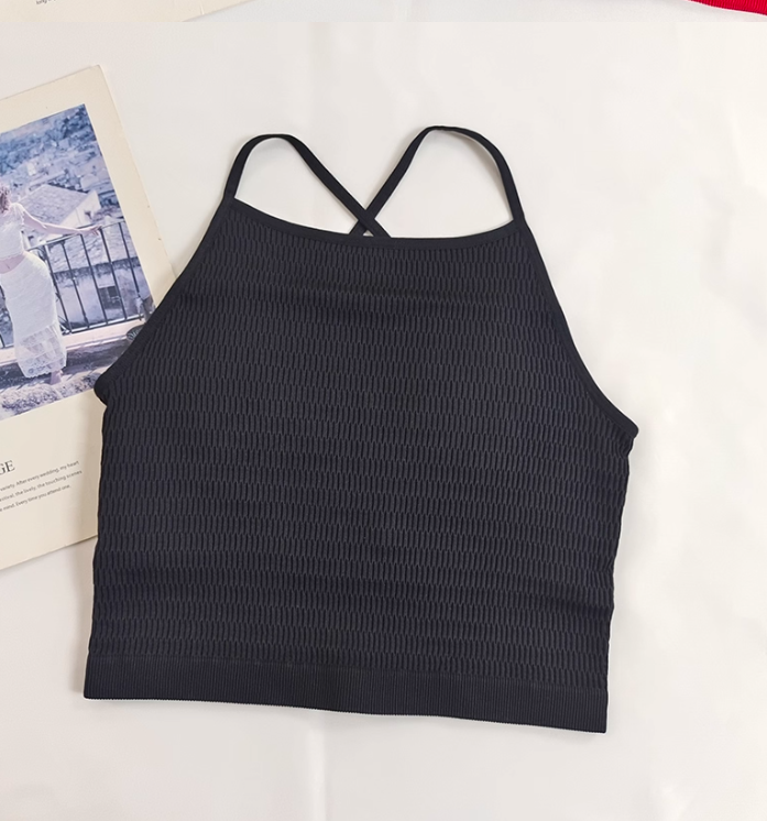 Solid Color Cross Thin Shoulder Strap Sports Breathable Yoga Bra with Chest Pads