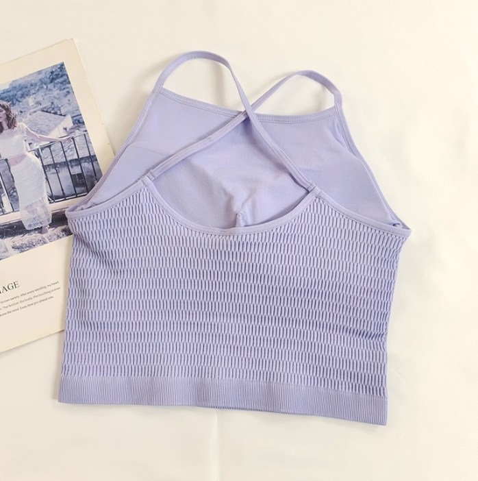 Solid Color Cross Thin Shoulder Strap Sports Breathable Yoga Bra with Chest Pads