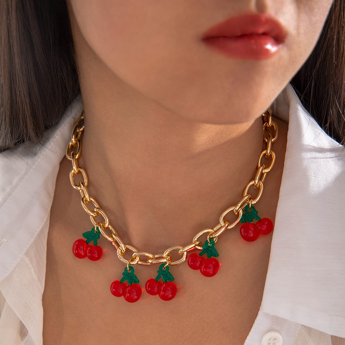 Exaggerated Acrylic Alloy Cherry Necklace