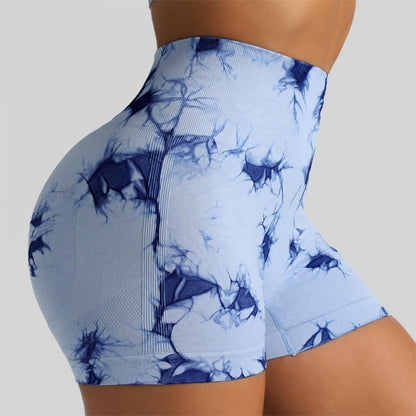 Outdoor three-point tie-dye high-elastic tight-fitting quick-drying yoga shorts