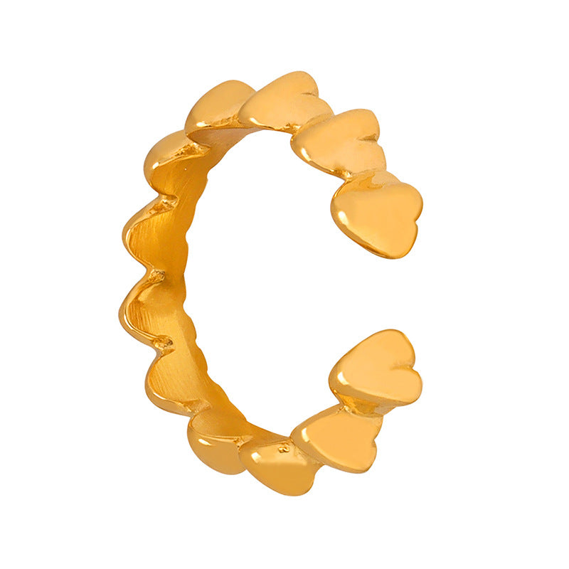 Titanium Steel Electroplated Gold Heart-shaped Spliced Open Ring