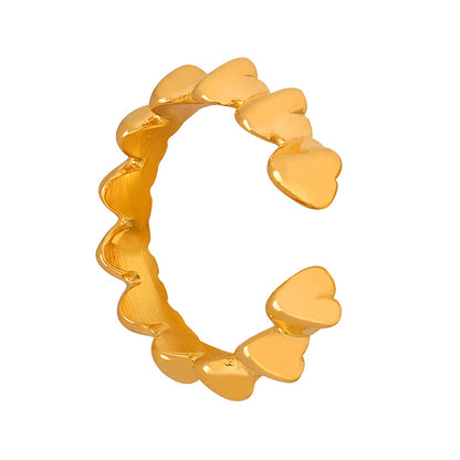 Titanium Steel Electroplated Gold Heart-shaped Spliced Open Ring