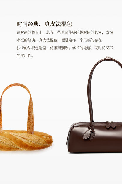 Single Shoulder Large Capacity Cowhide Underarm Red Baguette Bag