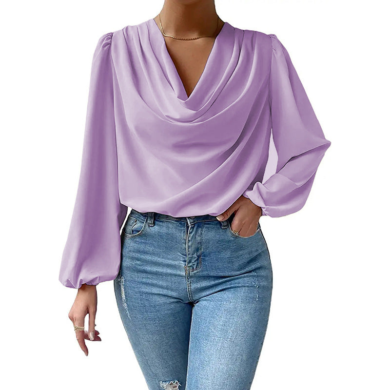 Chiffon Long Sleeve Loose Draped Shirt
