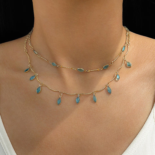 Zircon Water Drop Geometric Tassel Necklace