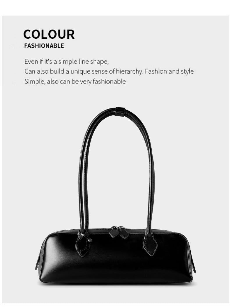 Single Shoulder Large Capacity Cowhide Underarm Red Baguette Bag