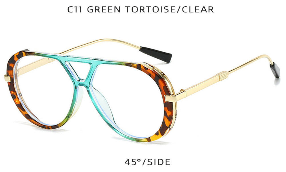 Retro Leopard Print Frame Green Lens Double Bridge Sunglasses