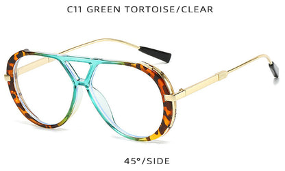 Retro Leopard Print Frame Green Lens Double Bridge Sunglasses