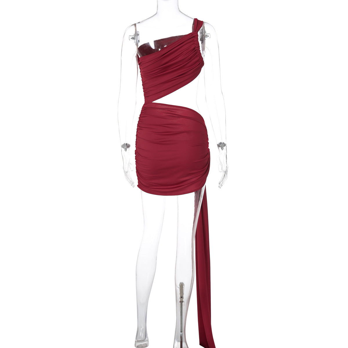 Spring and Summer One-Shoulder Tube Top Side Hollow Drawstring Ribbon Dress