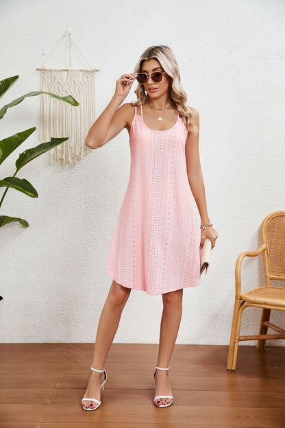 Summer New Solid Color Round Neck Strap Loose Sleeveless Dress