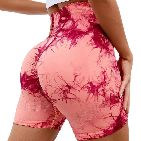 Outdoor three-point tie-dye high-elastic tight-fitting quick-drying yoga shorts