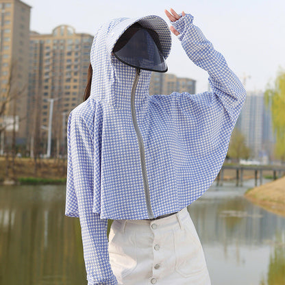 Summer Outdoor Hooded Casual Mid-Length Ice Silk Sunscreen Cardigan