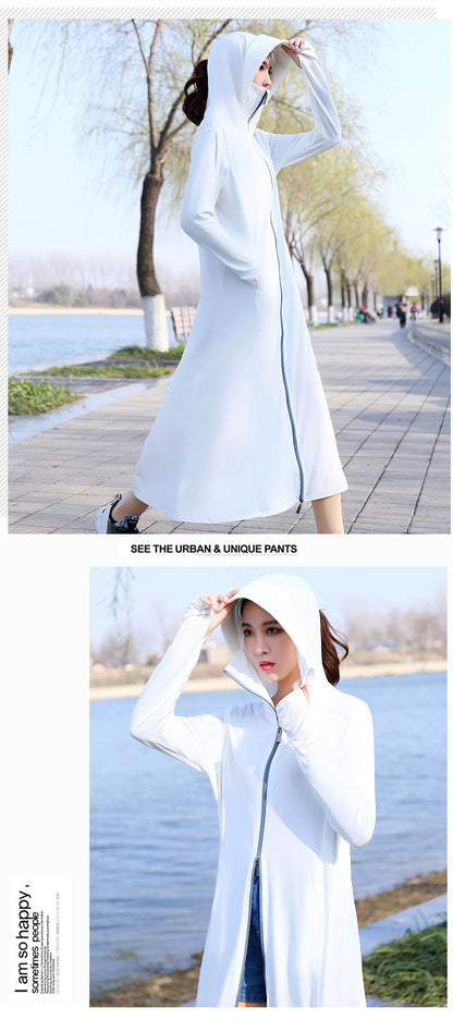 Summer Outdoor Hooded Casual Mid-Length Ice Silk Sunscreen Cardigan
